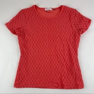 Calvin Klein Blouse Womens Medium Pink Lined Short Sleeve Crew Neck